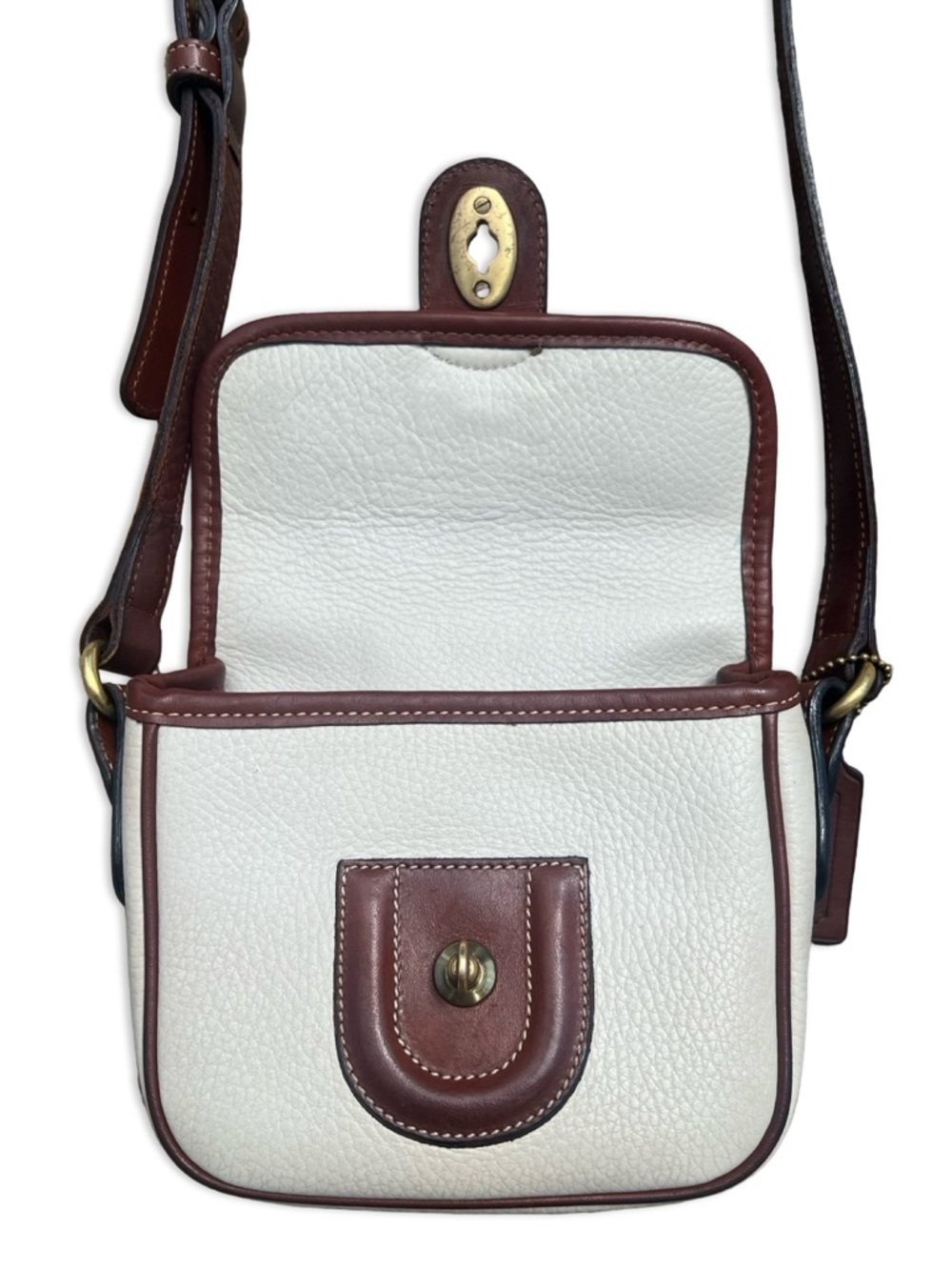 90s Vintage COACH Durham Mini Bag in Bone with Tan Trim - Picture 3 of 16